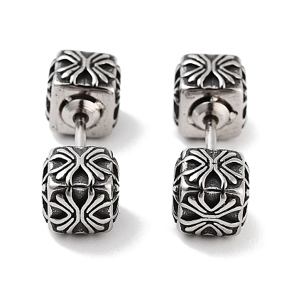 Textured Cube 316 Surgical Stainless Steel Stud Earrings, Ear False Plugs for Women Men