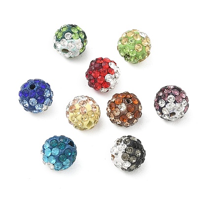 Handmade Polymer Clay Rhinestone Beads, Round