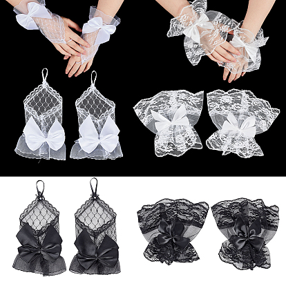 2 пары полиэстеровых перчаток с бантовым узором, с 2 парами кружевных нарукавников