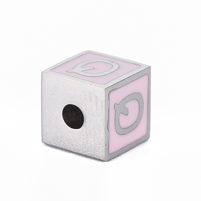 304 Stainless Steel Beads, with Enamel, Cube with Letter