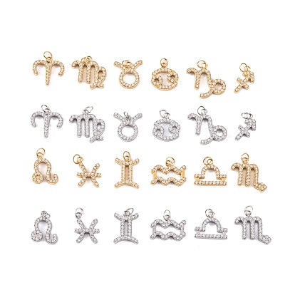 316 микро нержавеющей стали прокладывать Цирконом подвески, с прыжковых колец, 12 очарование созвездия, настоящее 18k позолоченное/цвет нержавеющей стали