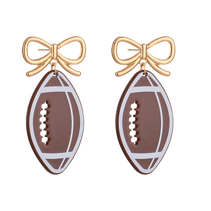 Акриловые болтаться серьги стержня, регби с бантом, золотые