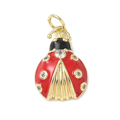 Латунные микро проложить кубического циркония подвески, божья коровка, с эмалью, стойки покрытие, без свинца и без кадмия, долговечный, с целью перехода в кольце