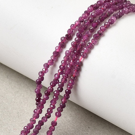 Натуральные рубиновые бисерные пряди, граненые, круглые