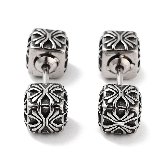 Textured Cube 316 Surgical Stainless Steel Stud Earrings, Ear False Plugs for Women Men