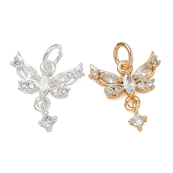 Brass Micro Pave Clear Cubic Zirconia Pendants, Butterfly Charms