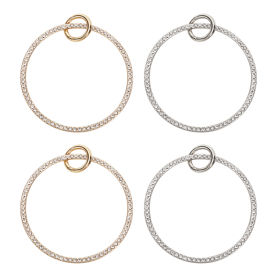Alloy Rhinestone Bag Handle, with Alloy Spring Gate Rings, for Bag Handles Replacement Accessories, Round Ring, Crystal