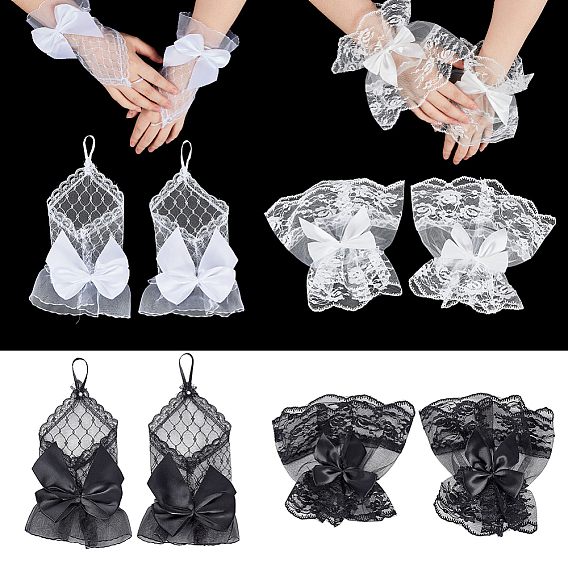 2 пары полиэстеровых перчаток с бантовым узором, с 2 парами кружевных нарукавников