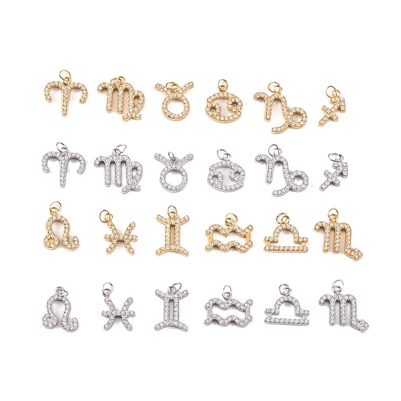 316 микро нержавеющей стали прокладывать Цирконом подвески, с прыжковых колец, 12 очарование созвездия, настоящее 18k позолоченное/цвет нержавеющей стали