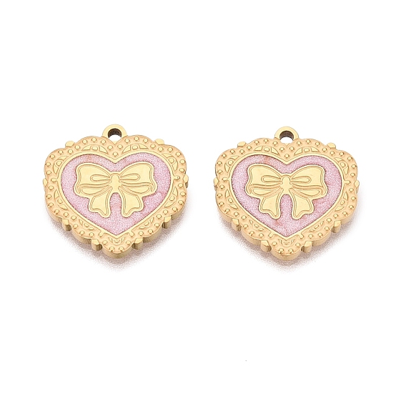 304 нержавеющей стальной эмали подвески, подвески в виде сердца и банта, ионное покрытие (ip), долговечный, золотые
