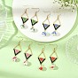 304 Stainless Steel with Cylinder Seed Beads Dangle Earrings, Rhombus, Handmade Flower Printed Porcelain Ceramic Beads Dangle Earrings, Golden