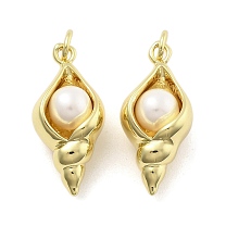 Brass with ABS Plastic Pearl Pendants, Shell Shape, with Jump Ring