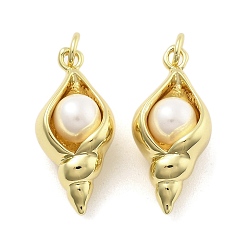 Brass with ABS Plastic Pearl Pendants, Shell Shape, with Jump Ring