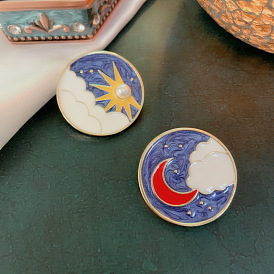 Lovers cloud opening sun and moon brooch dripping oil enamel corsage exquisite simple coat pin