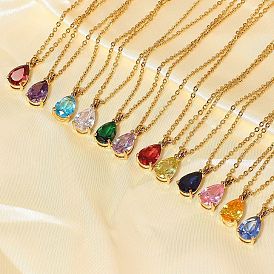 Stylish 18K Gold-Plated December Birthstone Necklace with Waterdrop Pendant