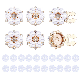 6Gemelos de aleación de zinc (unidades), con diamantes de imitación y perla de plástico, flor, con botones de plástico con 20piezas 4agujeros
