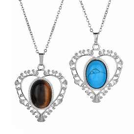 Heart-shaped Tiger Eye Turquoise Pendant Necklace for Men and Women Jewelry