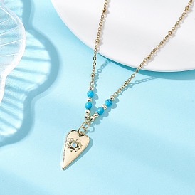 Подвеска в форме сердца с изображением сглаза из кубических цирконий из латуни 304 Женские ожерелья-спутники из нержавеющей стали, с подвеской, золотые