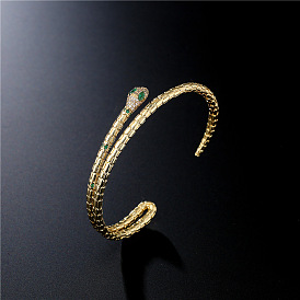 18K Gold Plated Green Eye Zircon Geometric Snake Bracelet for Women