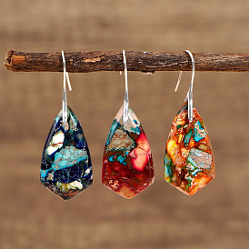 Bohemian Colorful Gemstone Geometric Teardrop Dangle Earrings, Platinum