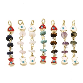 Ocean Gemstone Chip Pendants, Brass Enamel Fish Charms, Rack Plating, Long-Lasting Plated, Cadmium Free & Lead Free, Real 18K Gold Plated