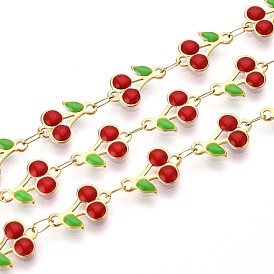 304 цепи из нержавеющей стали с эмалированными вишневыми звеньями, с катушкой, пайки, реальный 18 k позолоченный, ионное покрытие (ip)