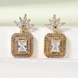 Прямоугольные латунные серьги-гвоздики с микропаве из прозрачных кубических цирконий, стойки покрытие, долговечный, без кадмия и без свинца, реальный 18 k позолоченный