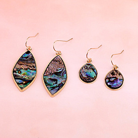 Vintage Resin Shell Earrings with Abalone Drop, Waterdrop & Diamond-shaped Design