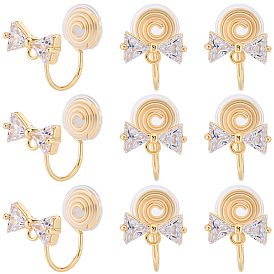 10шт. фурнитура для сережек-клипс из латуни с микропаве из прозрачных кубических цирконий, с петлей, долговечный, без никеля , бантом