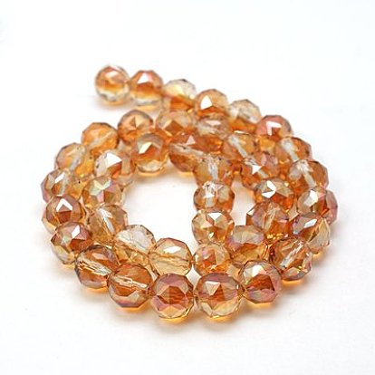 Electroplate Glass Beads Strands, Faceted, Round, Hole: 1mm