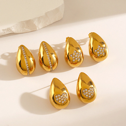 Серьги-гвоздики из нержавеющей стали с микропаве из прозрачных кубических цирконий для женщин, слеза, золотые