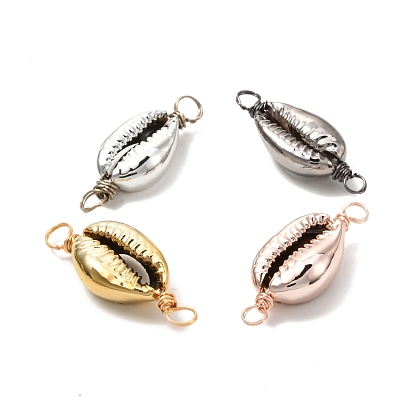 Electroplated Shell Beads Links Connectors, with Eco-Friendly Copper Wire