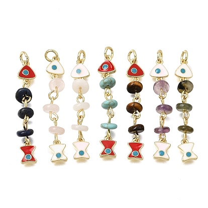 Ocean Gemstone Chip Pendants, Brass Enamel Fish Charms, Rack Plating, Long-Lasting Plated, Cadmium Free & Lead Free, Real 18K Gold Plated