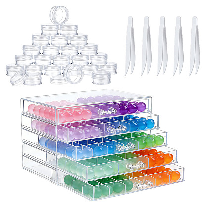 Boîte de rangement pour nail art en plastique à plusieurs compartiments (pièce), 1Pub de crème rechargeable en plastique, plat rond, 72pince à épiler en plastique