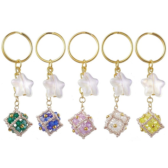 Стеклянный бисерный куб с акриловой звездой-брелоком, с железной фурнитурой