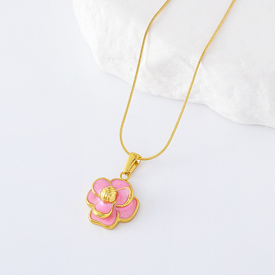 3 шт. ожерелья из нержавеющей стали с жемчугом и розовой эмалью в виде цветка для женщин