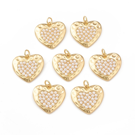 Кулоны из экологически чистой латуни, с акриловыми бусинами, имитирующими жемчуг, и прыгающим кольцом, без свинца и без кадмия, шарма сердца