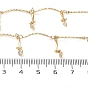 Handmade Brass Curved Bar Link Chains, with Glass Flat Round Charms, with Spool, Soldered