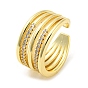 Brass Micro Pave Cubic Zirconia Open Cuff Ring, Cadmium Free & Lead Free, Multi Lines