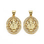 Brass Micro Pave Cubic Zirconia Pendants, Nickel Free, Oval with Virgin