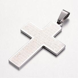 304 Stainless Steel Big Pendants, Cross with Words