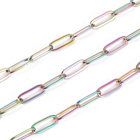  Ion Plating(IP) 304 Stainless Steel Paperclip Chains, Drawn Elongated Cable Chains, Soldered, with Spool
