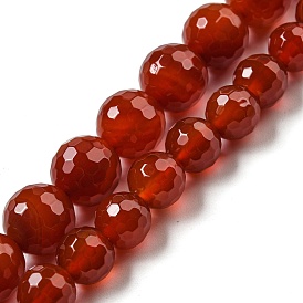 Natural Carnelian Beads Strands, Dyed & Heated, (128 Facets)Faceted, Round, Grade A