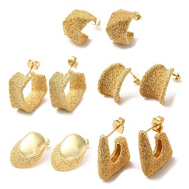 Real 18K Gold Plated Brass Stud Earrings, Half Hoop Earrings, Long-Lasting Plated, Cadmium Free & Lead Free