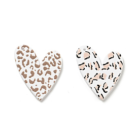 Printed Acrylic Pendants, Heart with Leopard Print Pattern