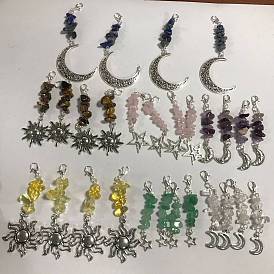 28 piezas 7 estilos colgante de decoración con cuentas de cristal de amatista, ojo de tigre natural, aventurina verde, cuarzo rosa, lapislázuli y lámpara hecha a mano, con los colgantes de la aleación, formas mixtas
