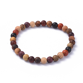 Wood Beads Stretch Bracelets, Round