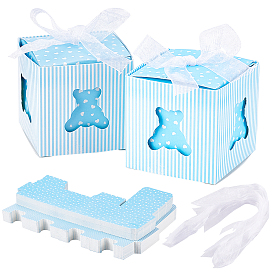 PandaHall Elite Paper Gift Box, with Ribbon, Folding Boxes with Bear Pattern, Wedding Decoration