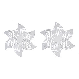 201 Stainless Steel Filigree Pendants, Etched Metal Embellishments, Flower
