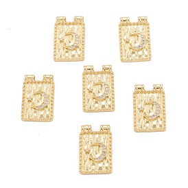 Brass Micro Pave Cubic Zirconia Pendant, Long-Lasting Plated, Rectangle with Moon